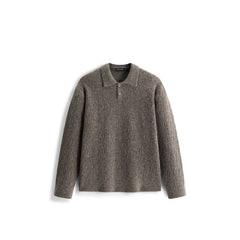 Men's Casual Brown Lapel Wool-Blend Knit Top