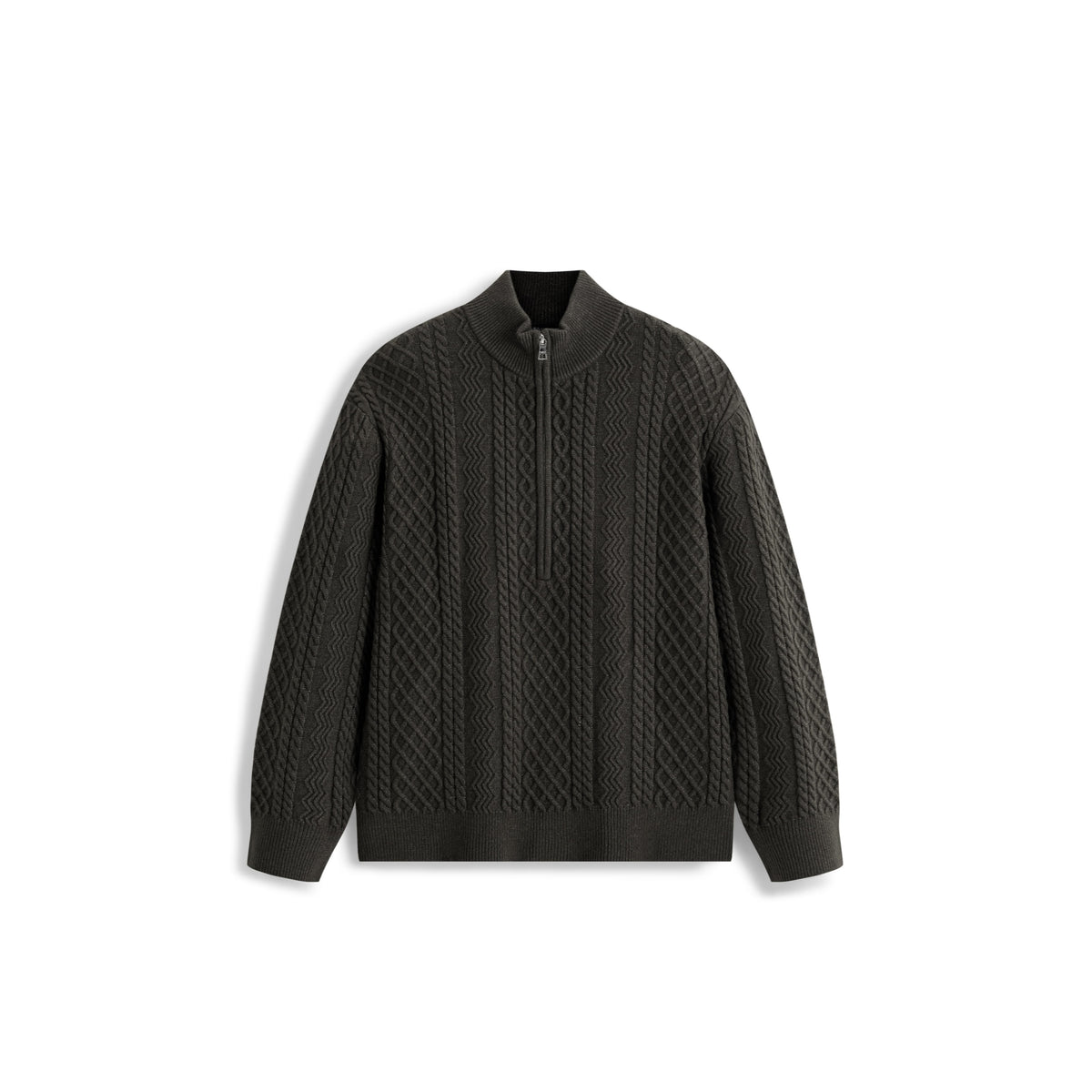 Men's Casual Brown Half-Placket Cable-Knit Sweater