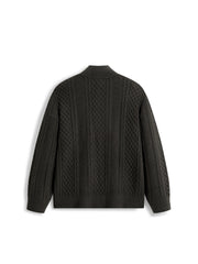 Men's Casual Brown Half-Placket Cable-Knit Sweater