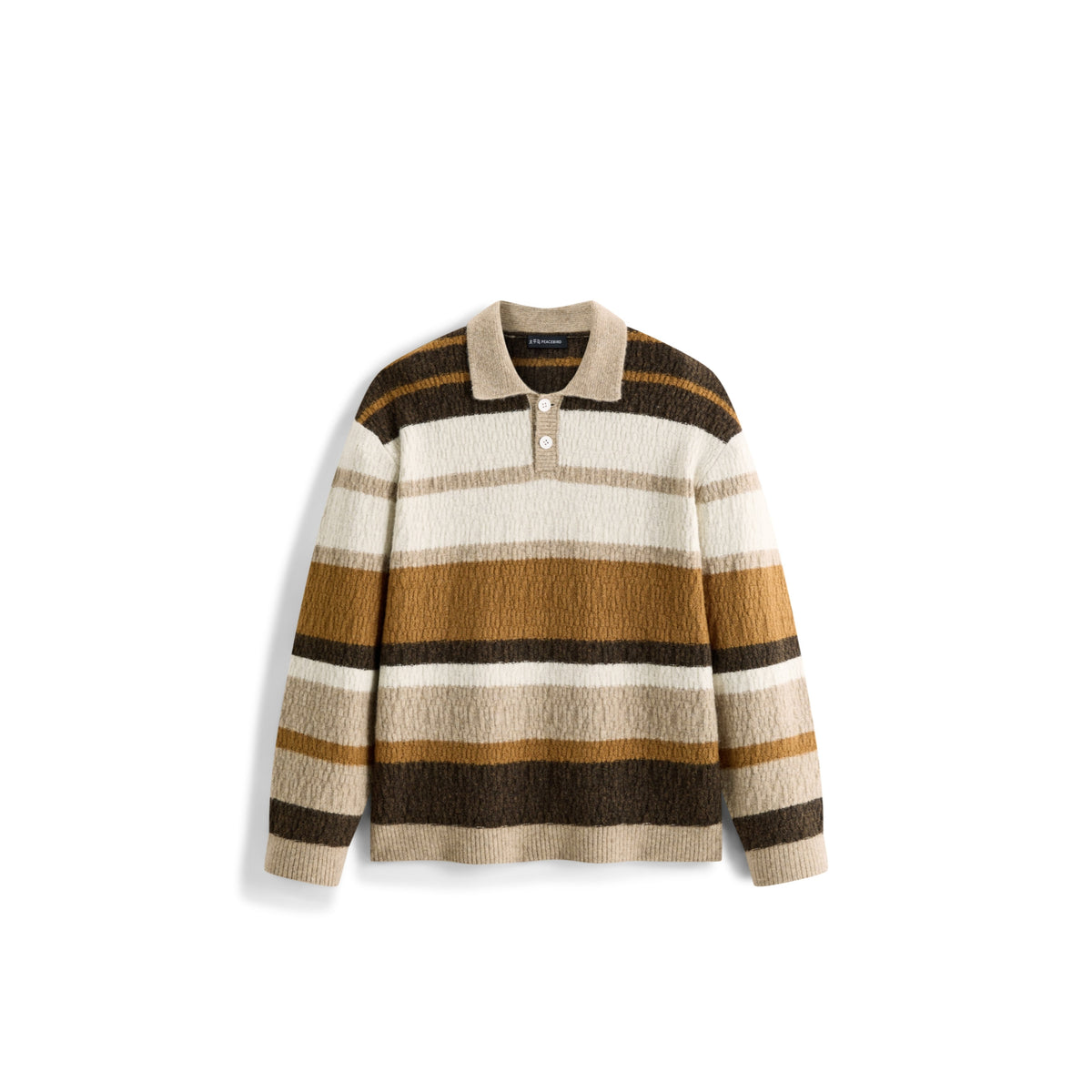 Men's Casual Color-Block Striped Polo Wool-Blend Knit Top