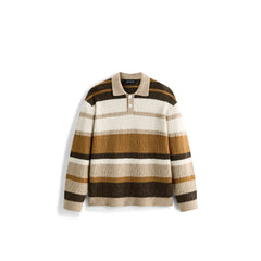 Men's Casual Color-Block Striped Polo Wool-Blend Knit Top
