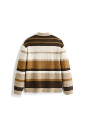 Men's Casual Color-Block Striped Polo Wool-Blend Knit Top
