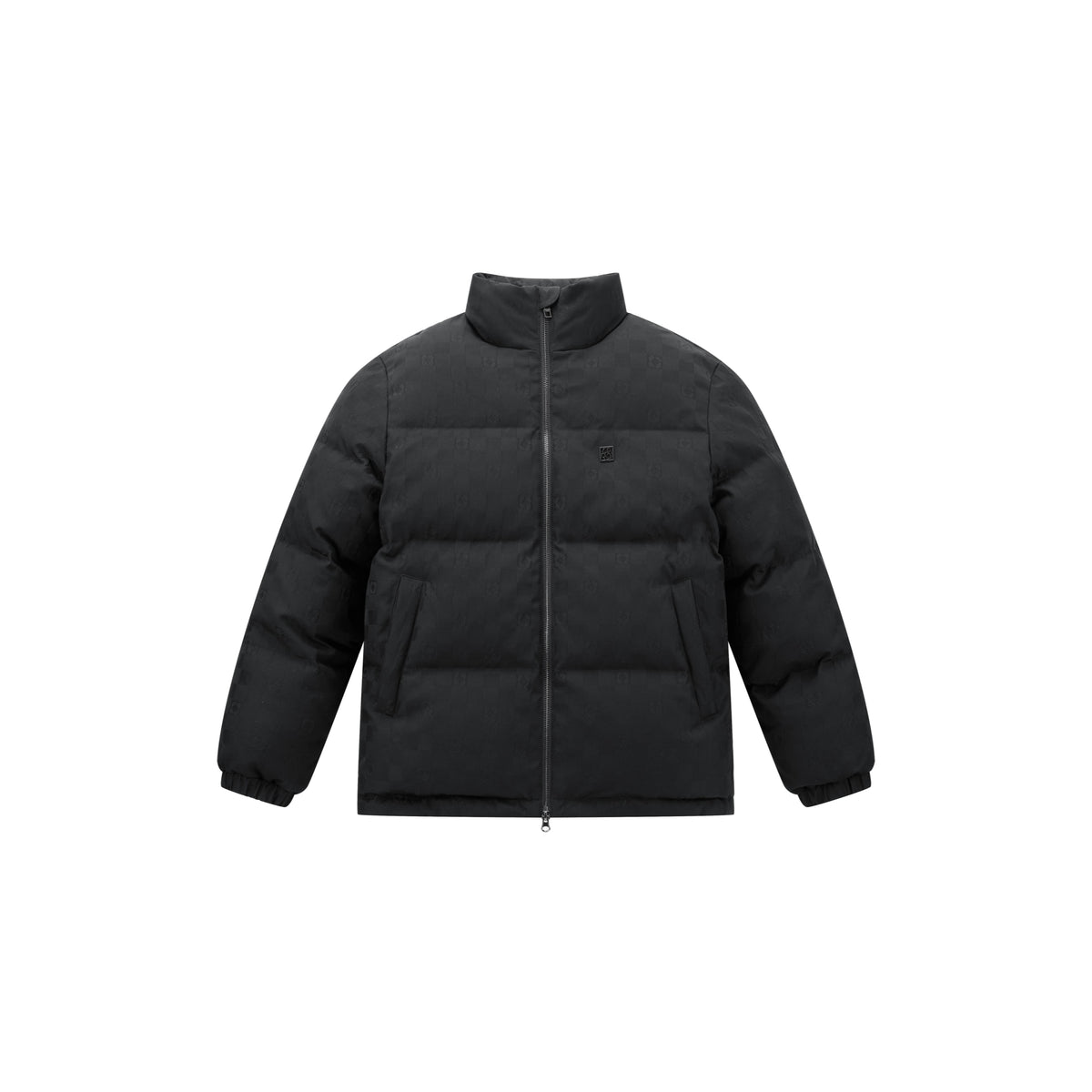 Men's Casual Black Geometric Shadow-Pattern Puffer Jacket