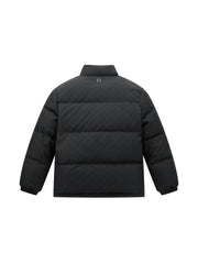 Men's Casual Black Geometric Shadow-Pattern Puffer Jacket