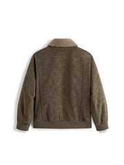 Men's Casual PU Leather Fleece-Collar Jacket-Style Down Jacket