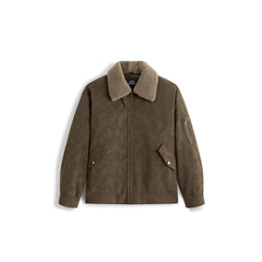 Men's Casual PU Leather Fleece-Collar Jacket-Style Down Jacket