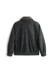Men's Casual PU Leather Fleece-Collar Jacket-Style Down Jacket