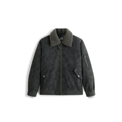 Men's Casual PU Leather Fleece-Collar Jacket-Style Down Jacket