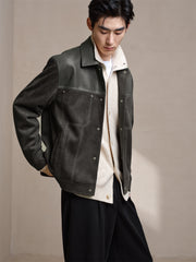 Men's Faux Suede Fabric Jacket with PU