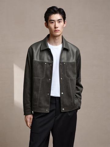 Men's Faux Suede Fabric Jacket with PU