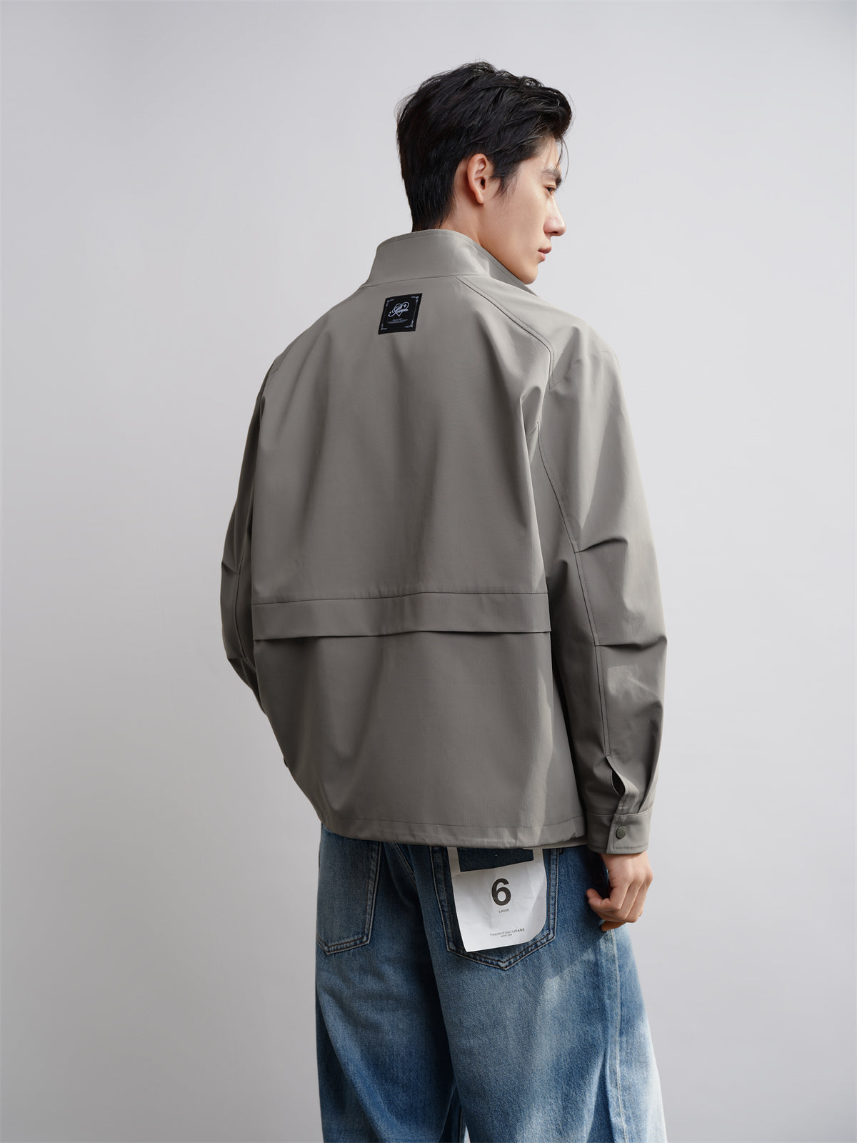 Men's Gray Green Spliced Stand Collar Jacket