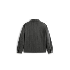 Men's Casual Grey Crinkled-Texture Denim Shirt