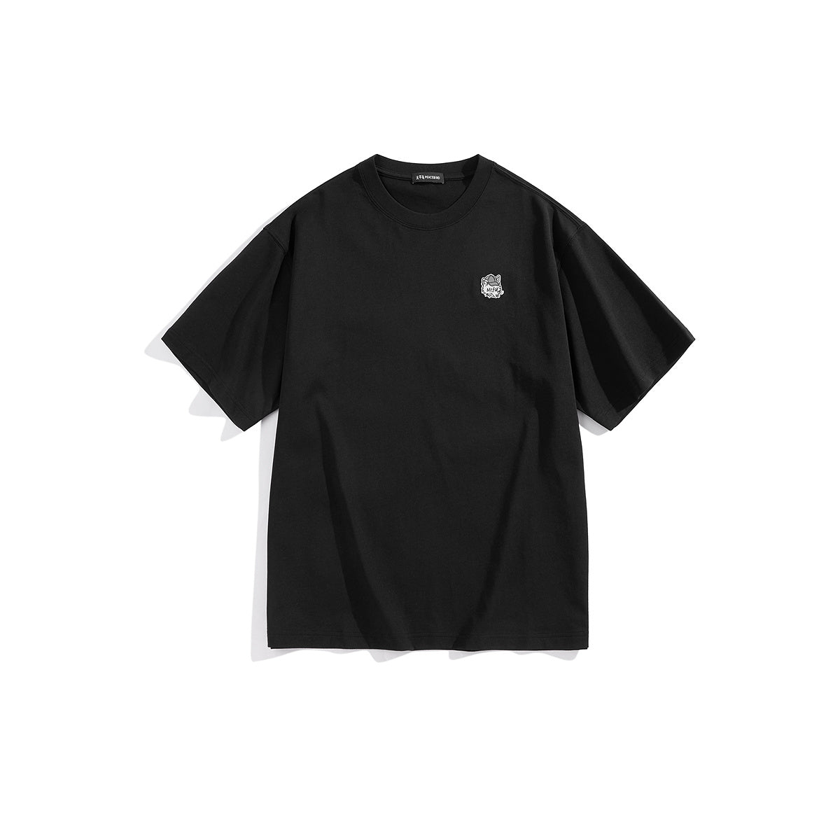 Men's Black Cotton T-Shirt with Small Embroidery