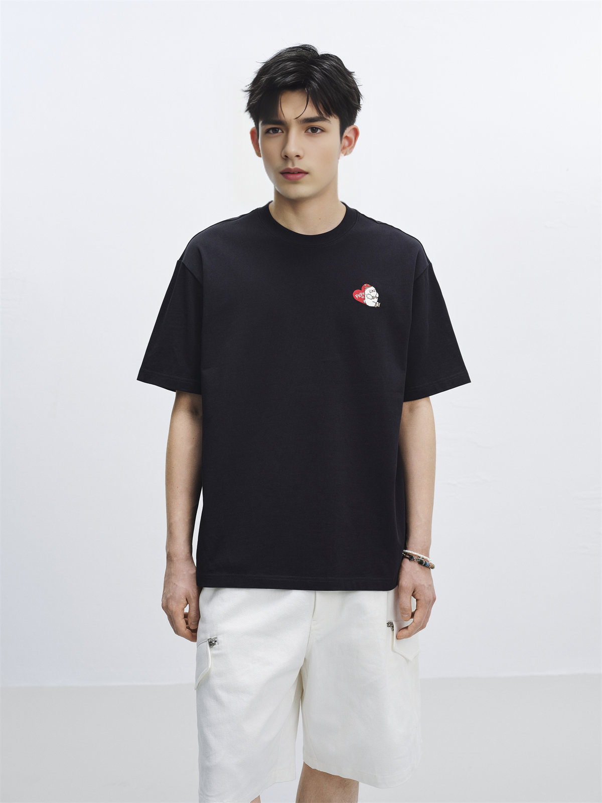 Men's Cotton T-Shirt with Cartoon Embroidery