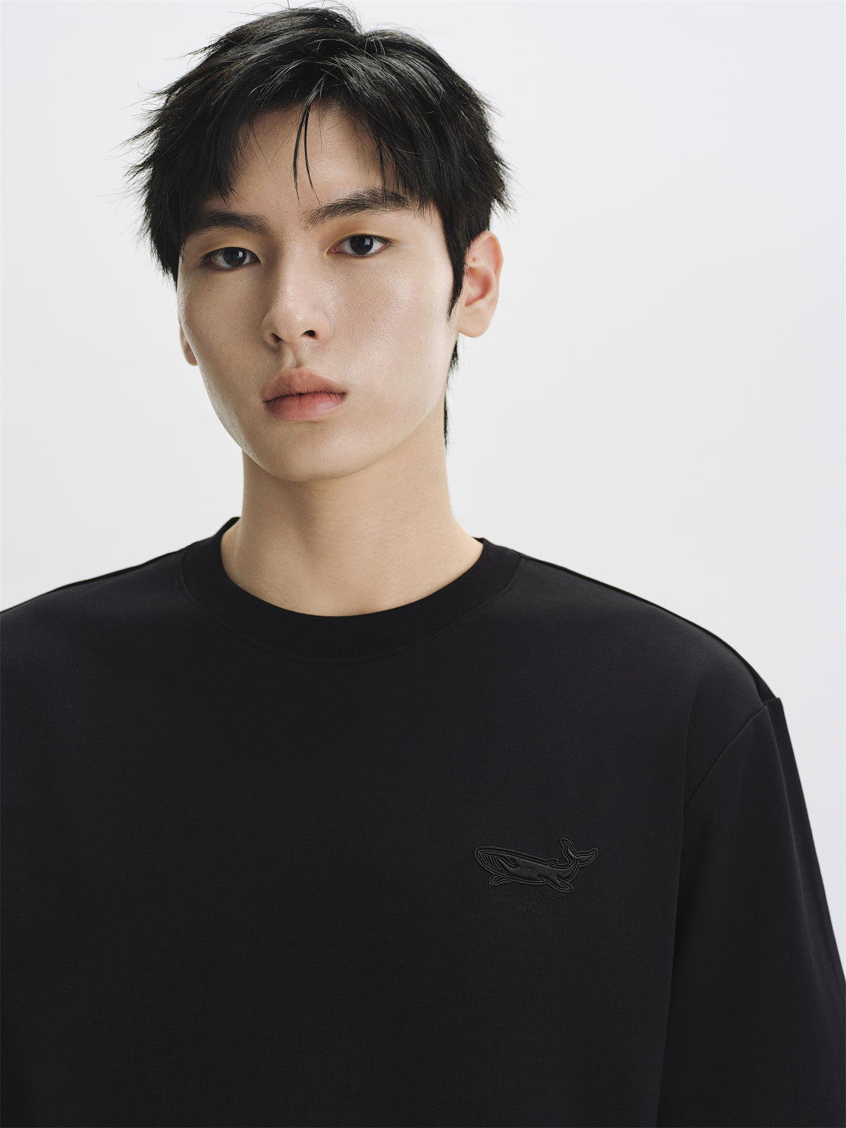 Men's Black Heavyweight T-Shirt with Embroidery