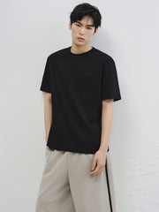 Men's Black Heavyweight T-Shirt with Embroidery