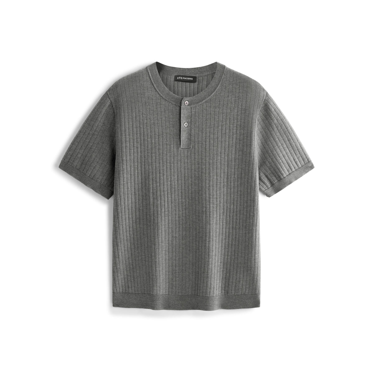 Men's Textured Knit T-Shirt with Henley Collar