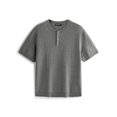 Men's Textured Knit T-Shirt with Henley Collar