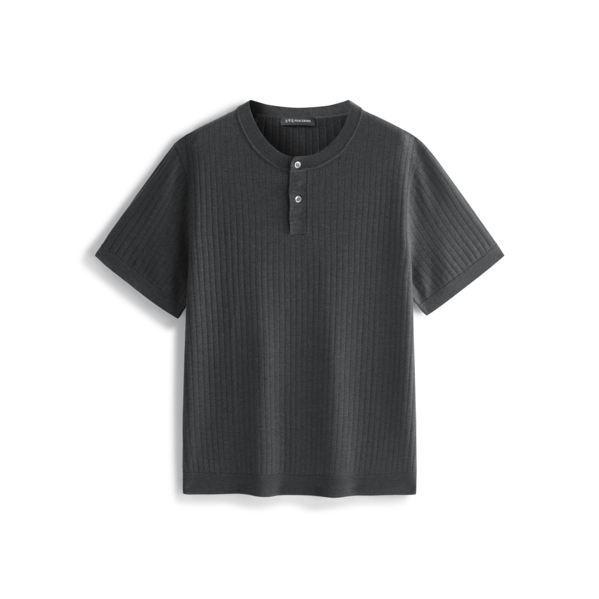 Men's Textured Knit T-Shirt with Henley Collar
