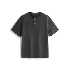 Men's Textured Knit T-Shirt with Henley Collar