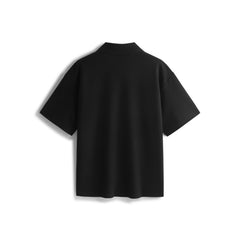 Men's Textured Black Seagull Collar Polo Shirt