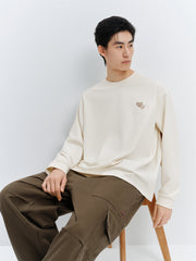 Men's Textured Long-Sleeve T-Shirt with Small Embroidery