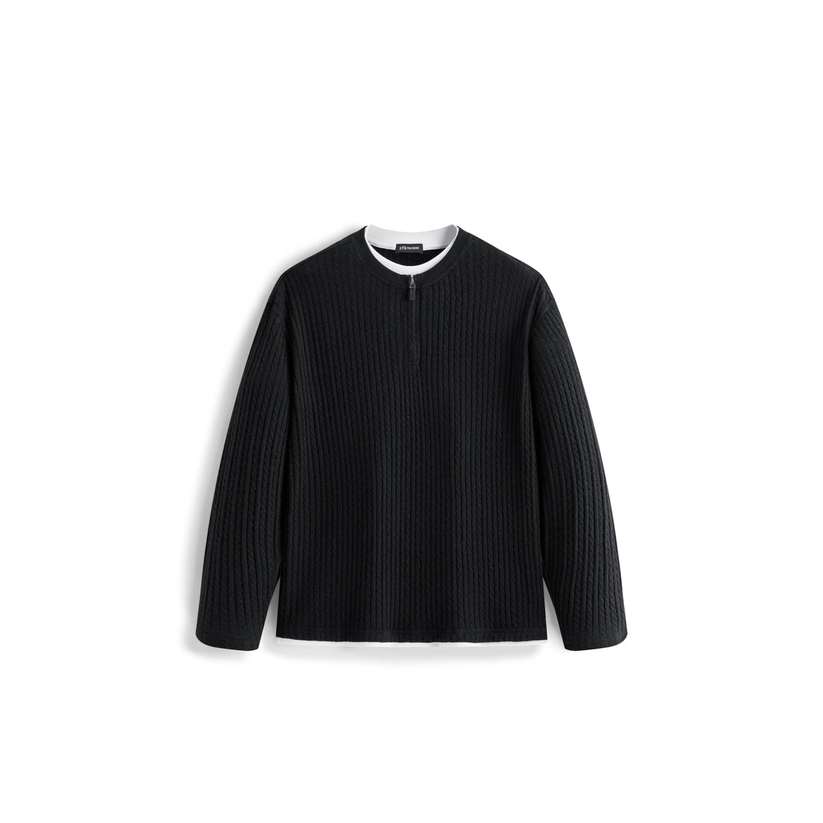 Men's Casual Grey Faux-Layer Cable-Knit Sweater