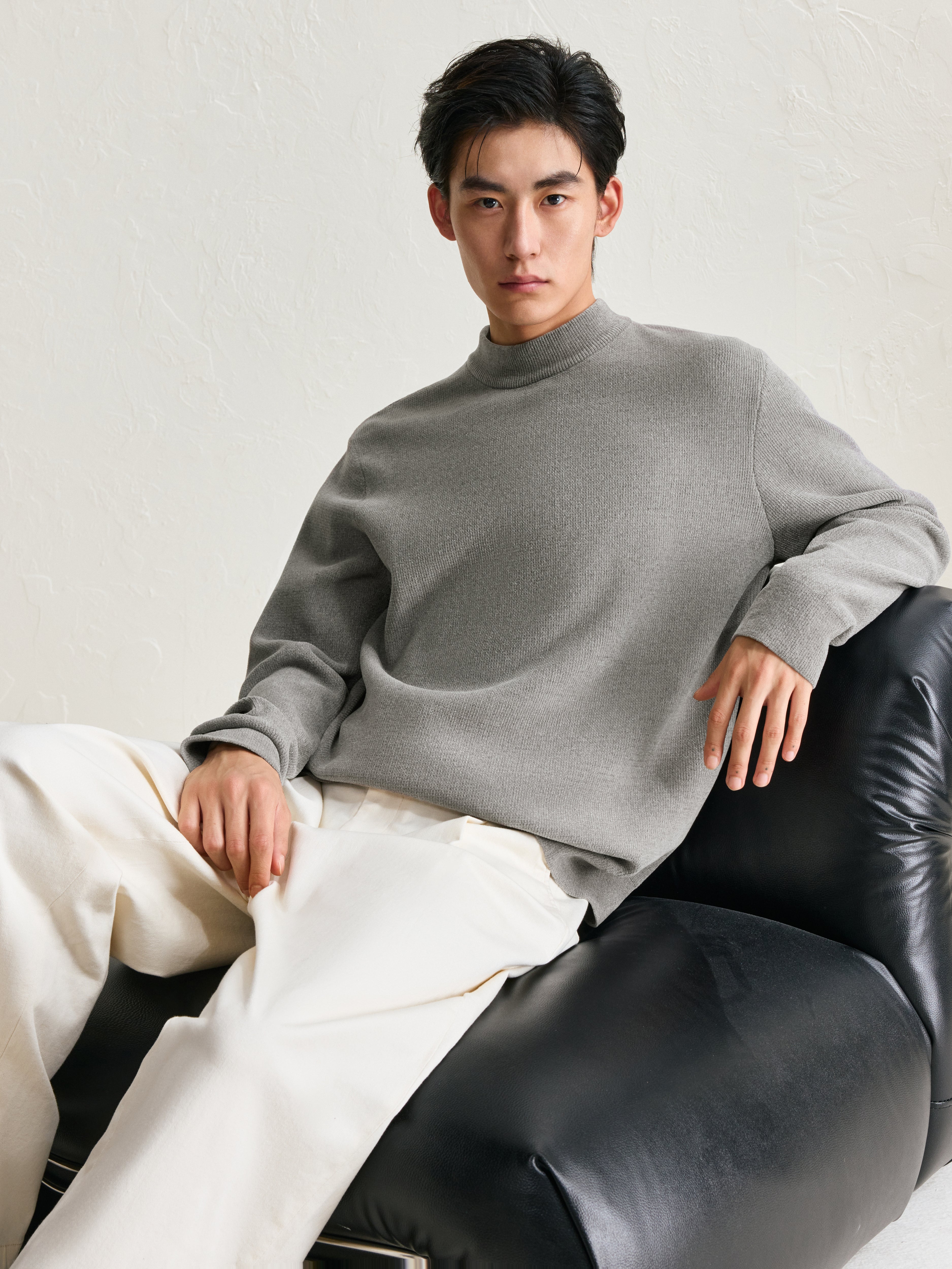 Men's Mock Neck Textured Pullover