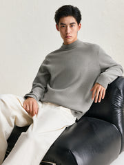 Men's Gray Mock Neck Textured Pullover