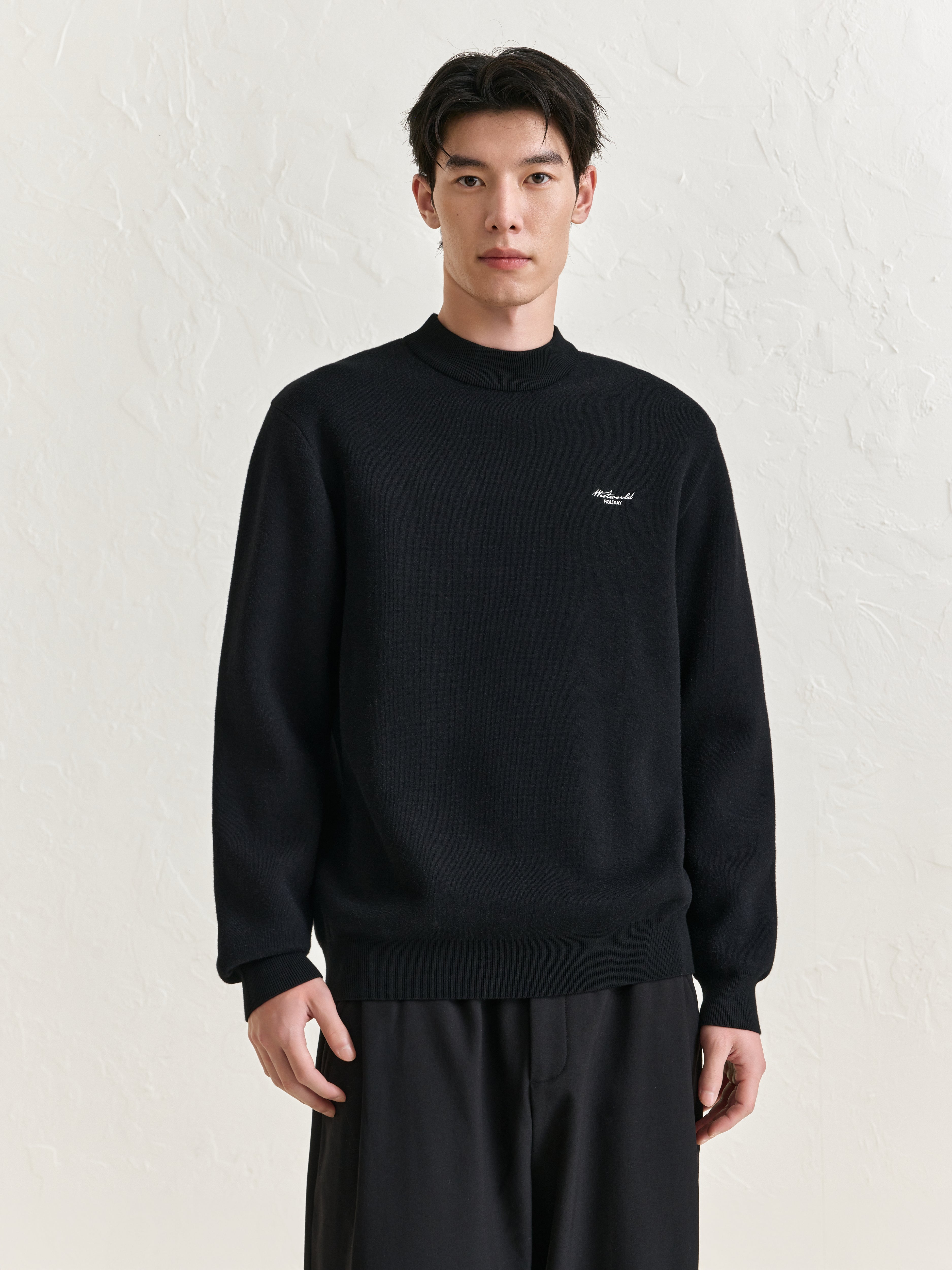 Men's Mock Neck Embroideried Letter Pullover