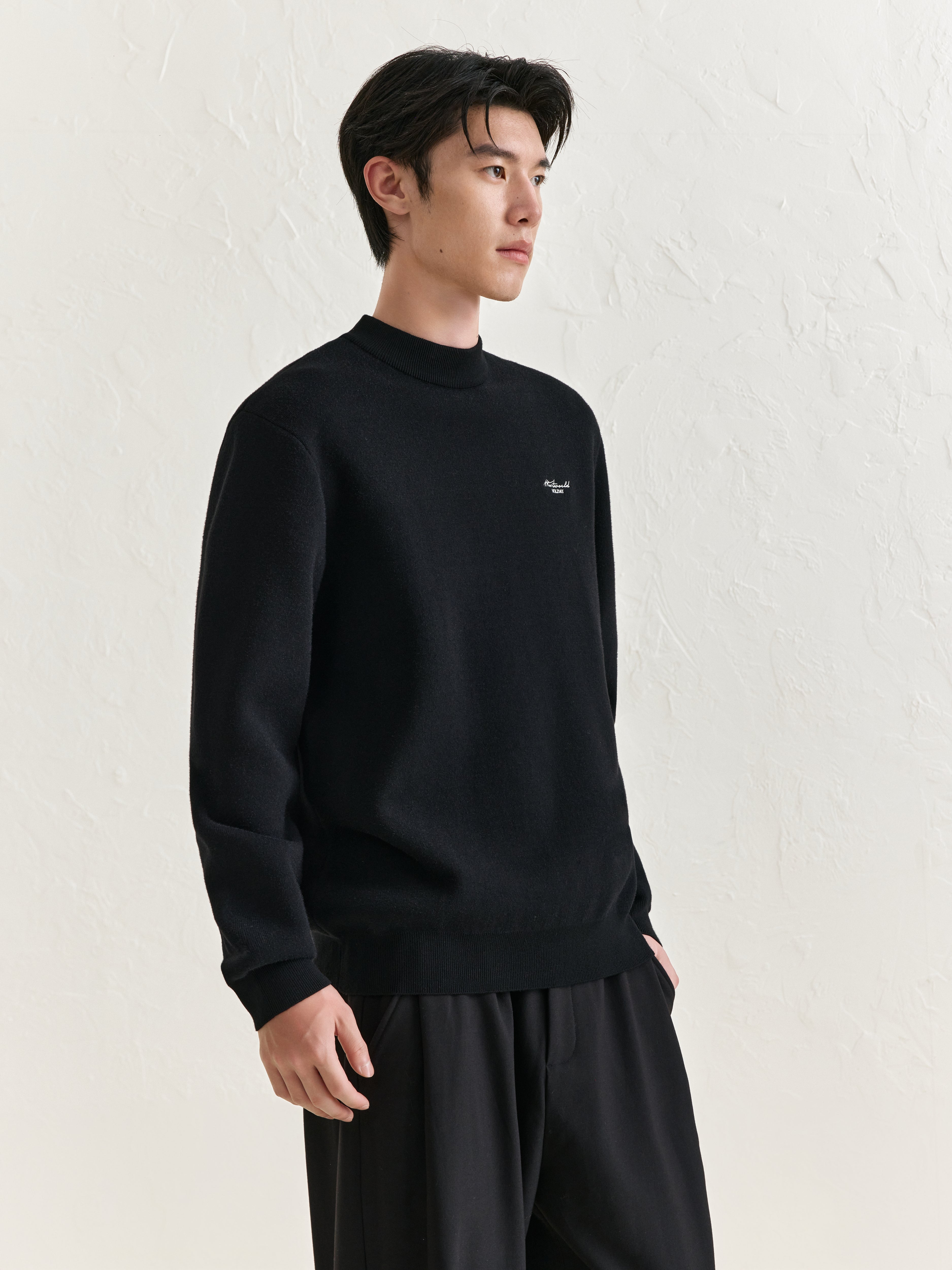 Men's Mock Neck Embroideried Letter Pullover