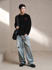 Men's Embroidered Crew Neck Pullover