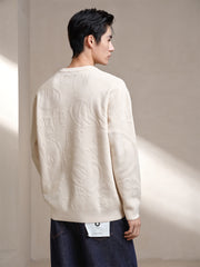 Men's Beige Pattern Jacquard Pullover