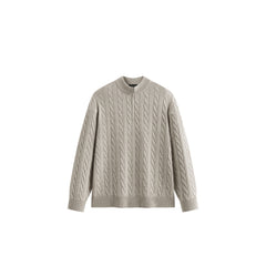 Men's Old Money Style Cable-Knit 30% Wool Sweater
