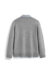 Men's Commuter Grey Faux-Layer Plaid-Collar Knit Top