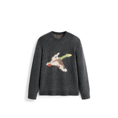 Men's Casual Wool-Blend Ink-Bird Pattern Knit Top