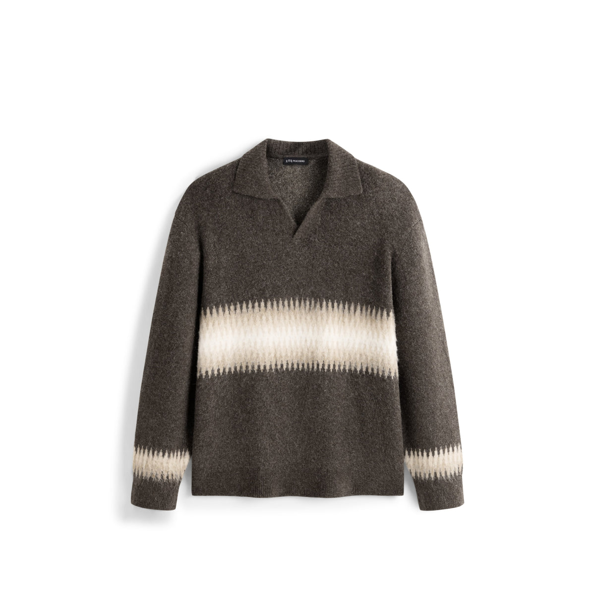 Men's Relaxed Wool-Blend Chevron-Stripe Knit Polo