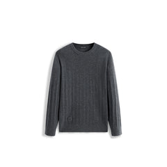 Men's Casual Grey 3D-Line Textured Pullover Sweater