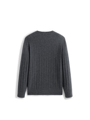 Men's Casual Grey 3D-Line Textured Pullover Sweater