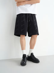 Men's Black Allover Letter Jacquard Shorts