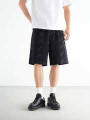 Men's Black Allover Letter Jacquard Shorts