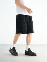 Men's Black Allover Letter Jacquard Shorts