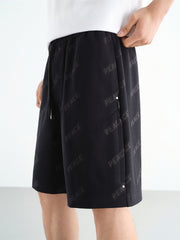 Men's Black Allover Letter Jacquard Shorts