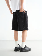 Men's Black Allover Letter Jacquard Shorts
