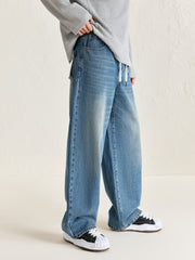 Men's Drawstring Waist Wide Leg Jeans