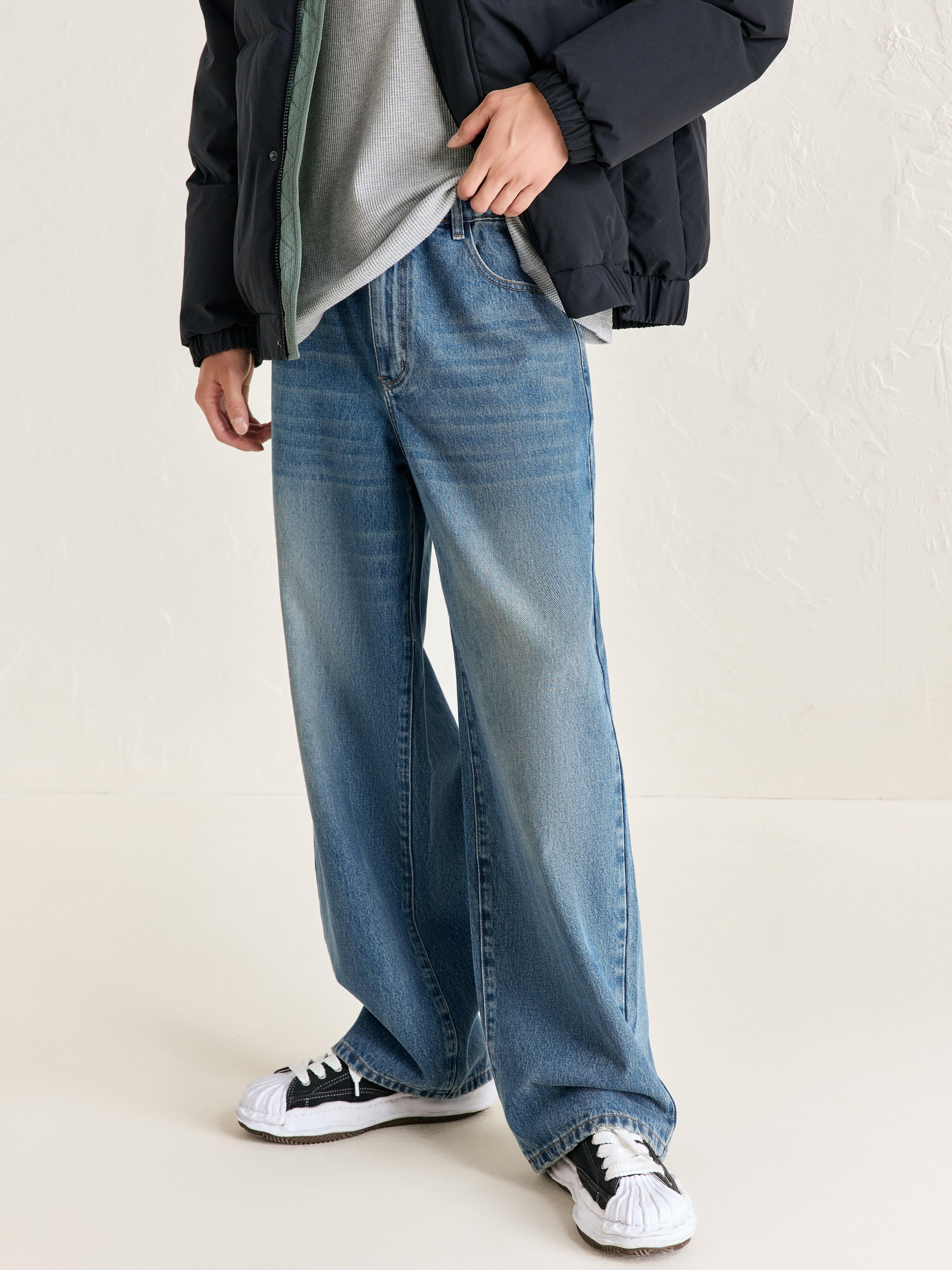 Men's Drawstring Waist Wide Leg Jeans