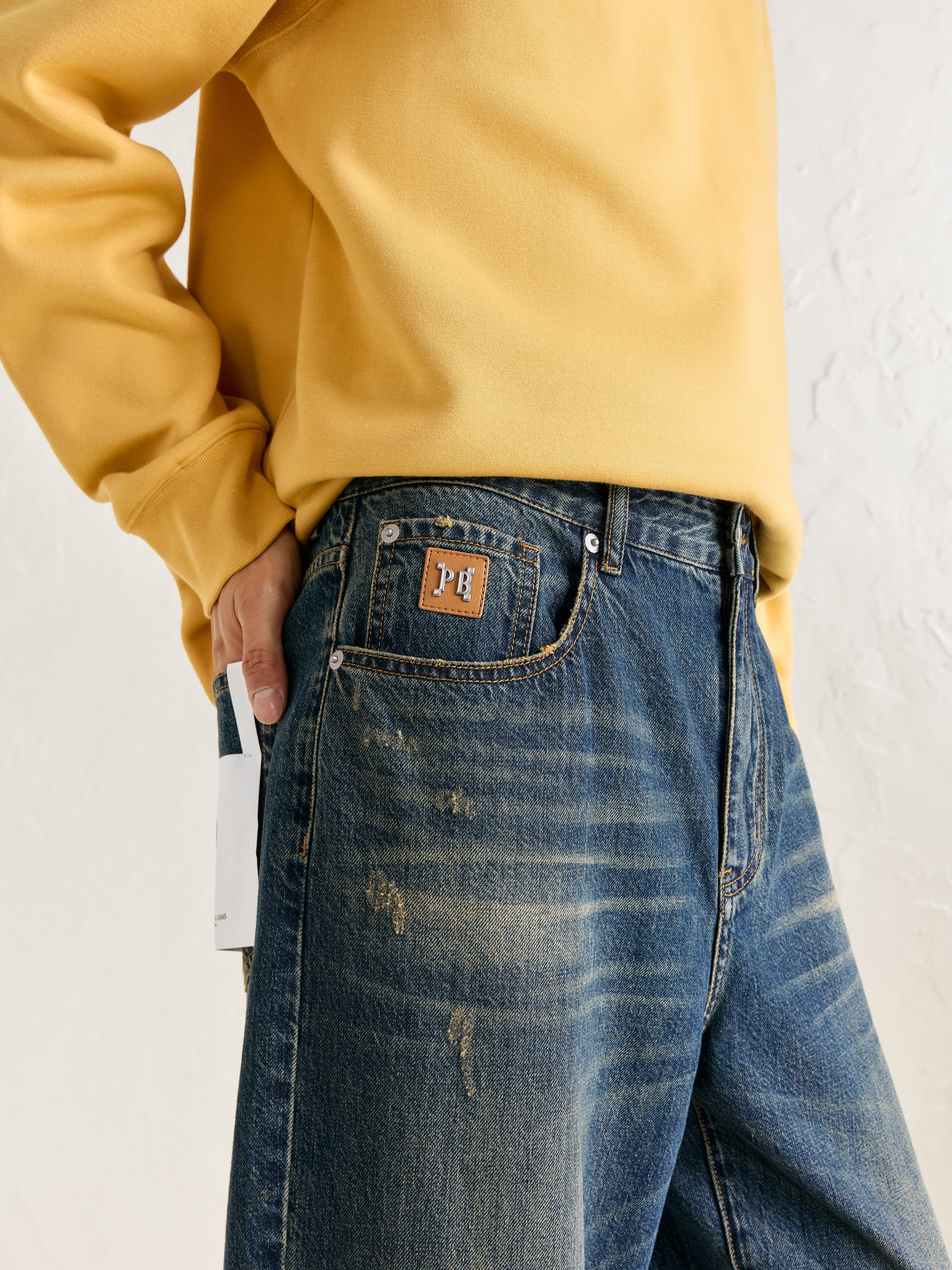 Men's Vintage Bleached Wide Leg Jeans