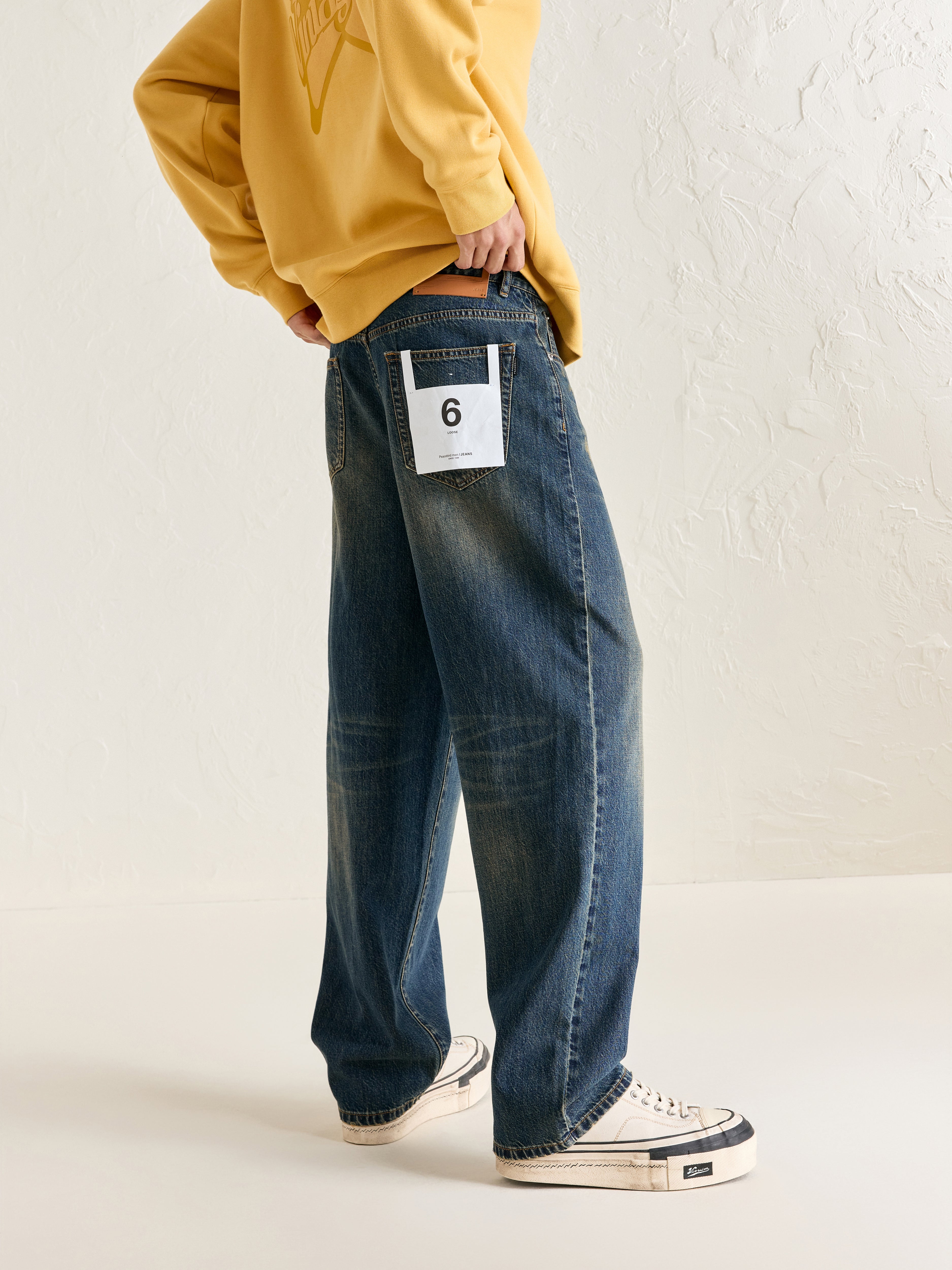 Men's Vintage Bleached Wide Leg Jeans