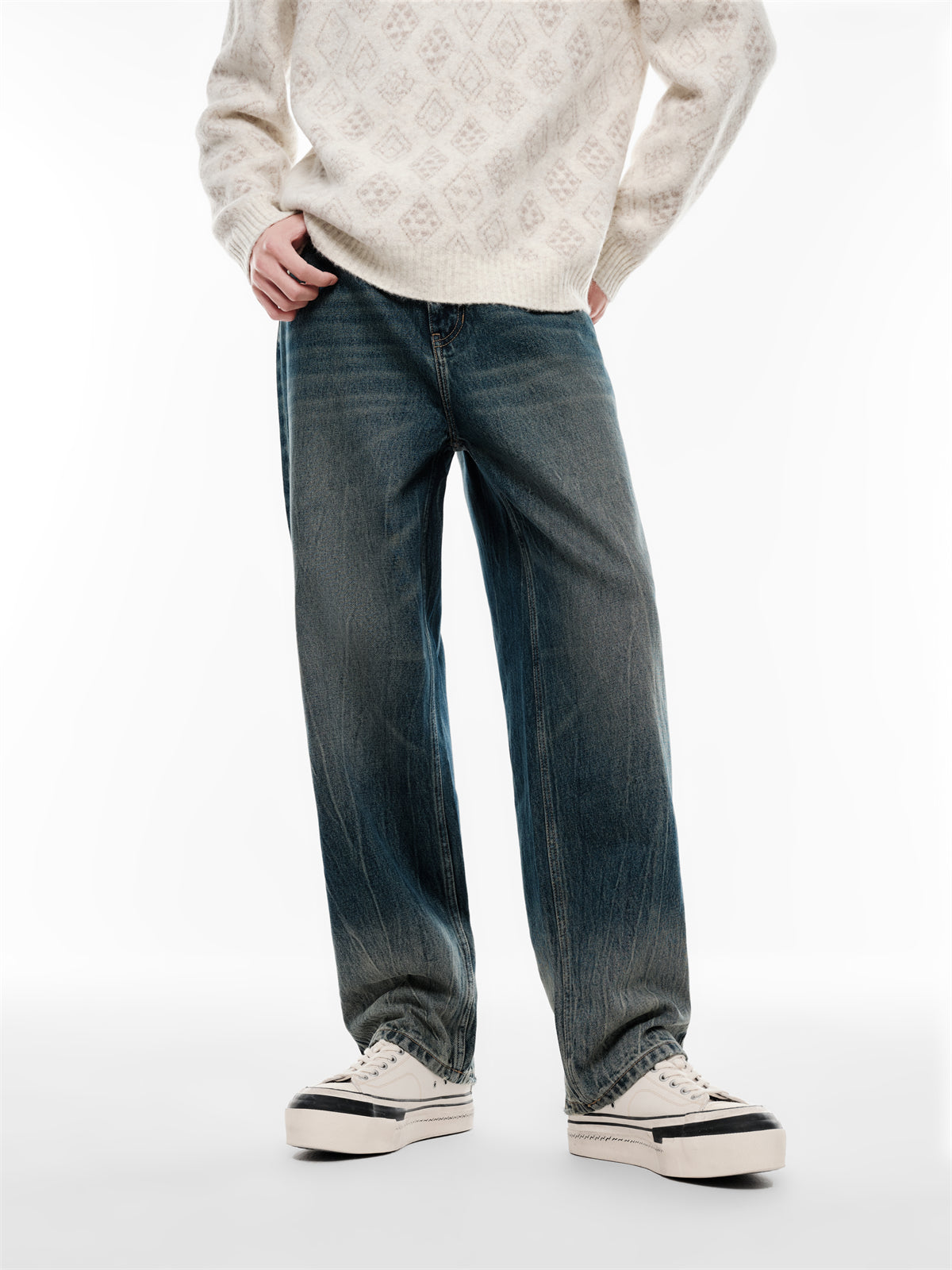 Men's Vintage Washed Wide-Leg Jeans