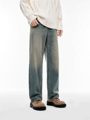 Men's Washed Vintage Distressed Straight-Leg Jeans